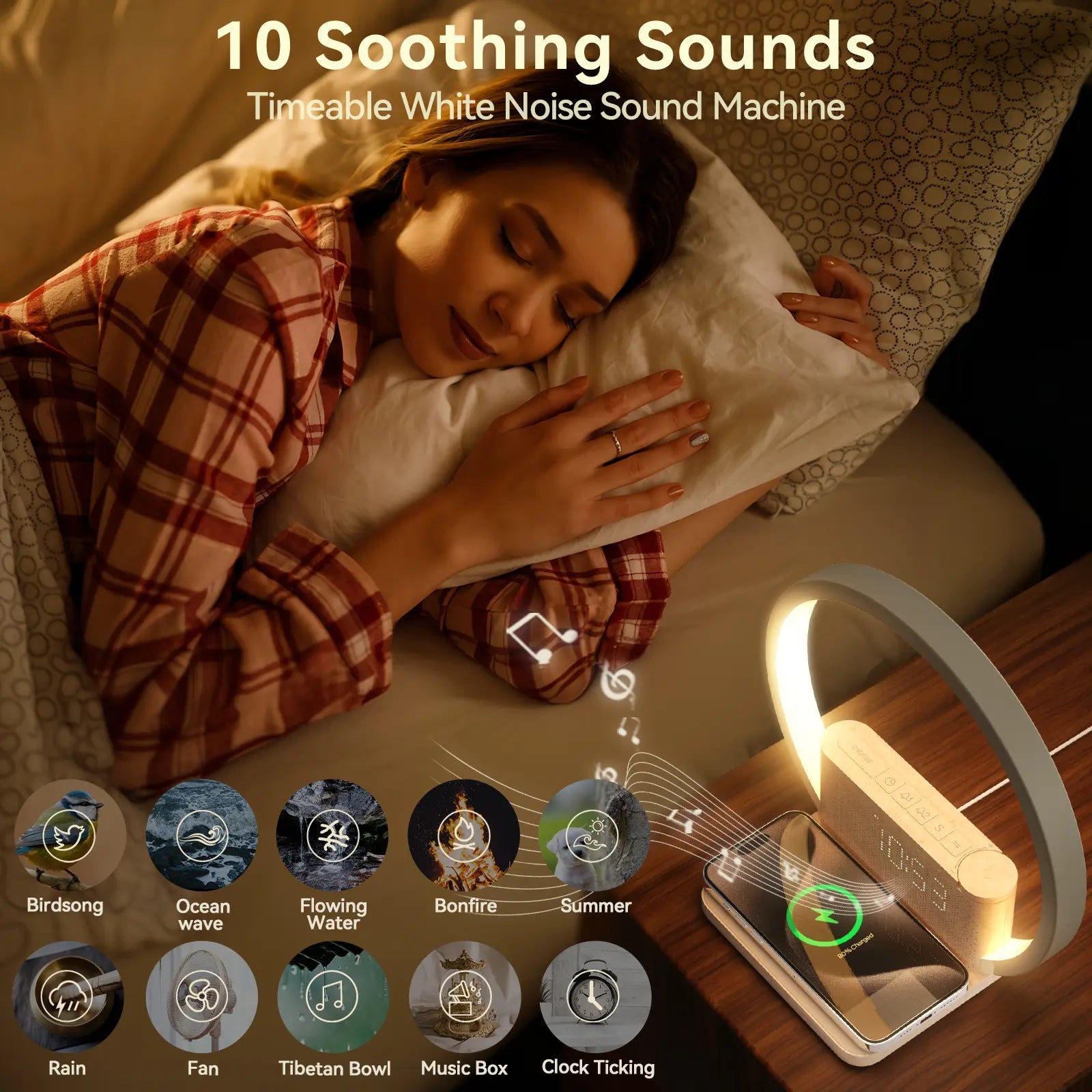 Sunrise Alarm Clock with Wireless Charging & White Noise – 3 Wake Modes + Snooze – Touch Night Light & 10 Sleep Sounds – Digital Clock for Heavy Sleepers, Bedroom & Gifts Decor