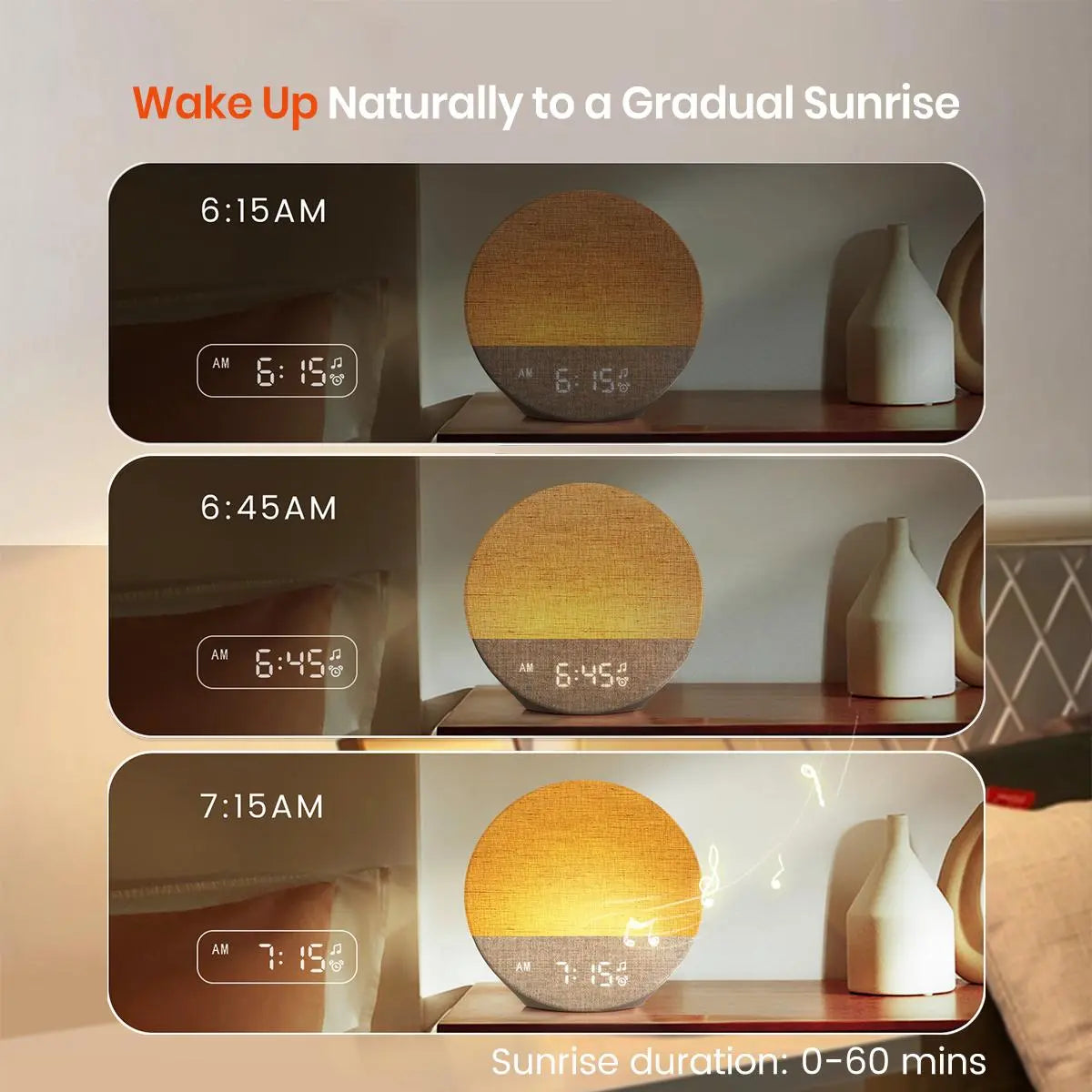 Sunrise Alarm Clock and Sound Machine Nightlight, Home Decor, Digital Dimmable Clock for Bedroom, 26 Sleep Sounds, White Noise Machine for Adults, Wake up Light Alarm Clock