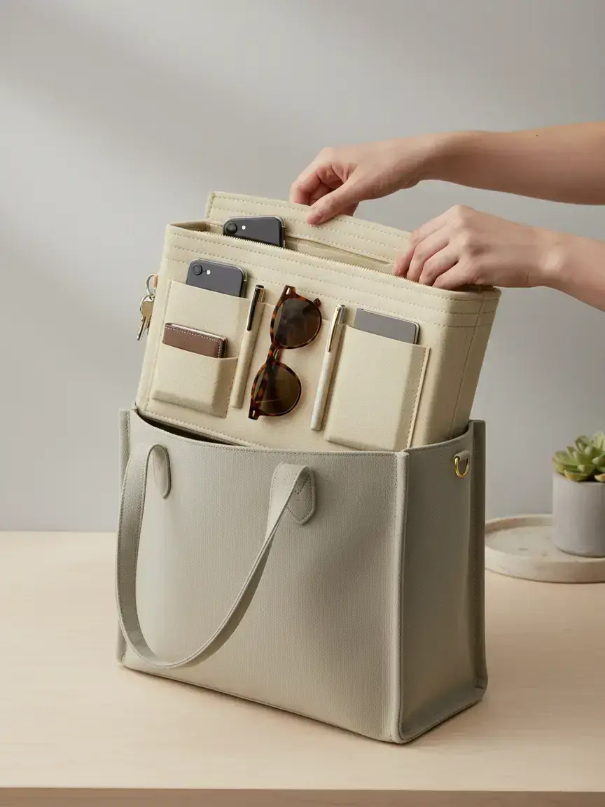 Zipper Felt Bag Insert, Portable Travel Storage Bag for Handbag