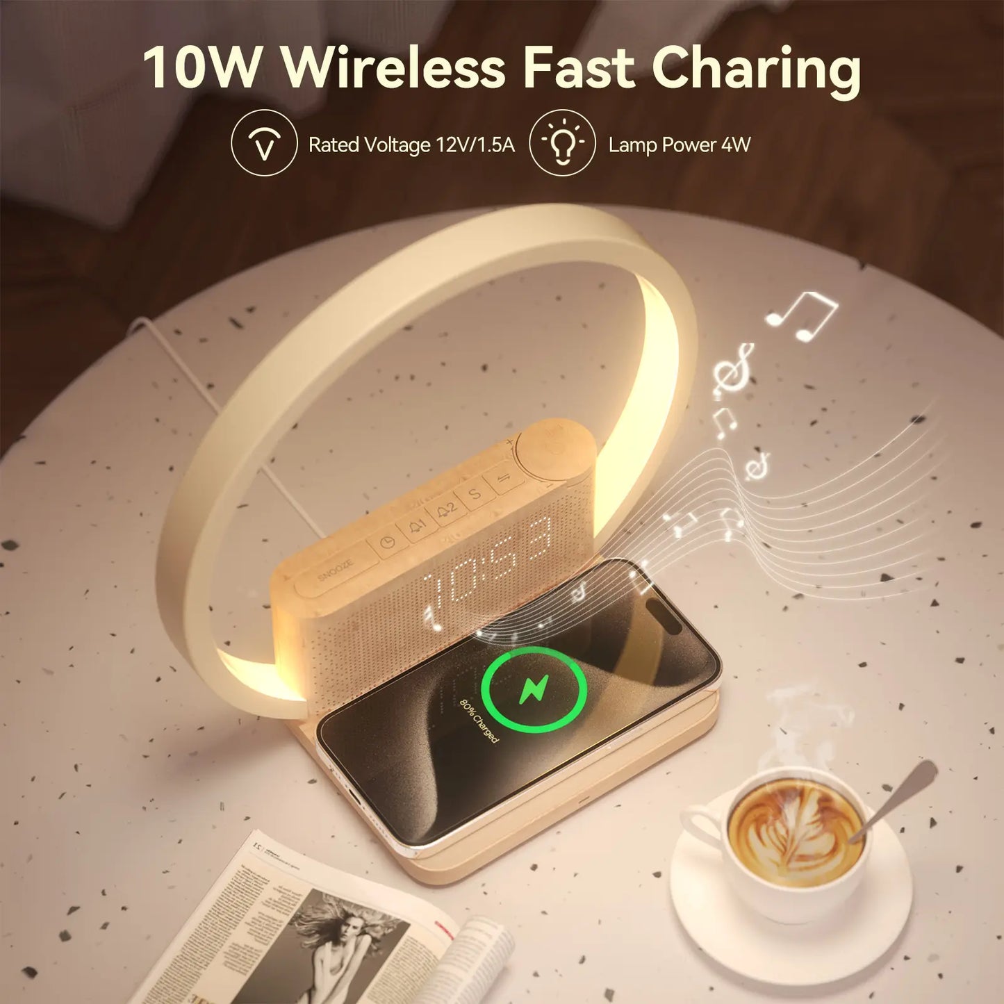 Sunrise Alarm Clock with Wireless Charging & White Noise – 3 Wake Modes + Snooze – Touch Night Light & 10 Sleep Sounds – Digital Clock for Heavy Sleepers, Bedroom & Gifts Decor