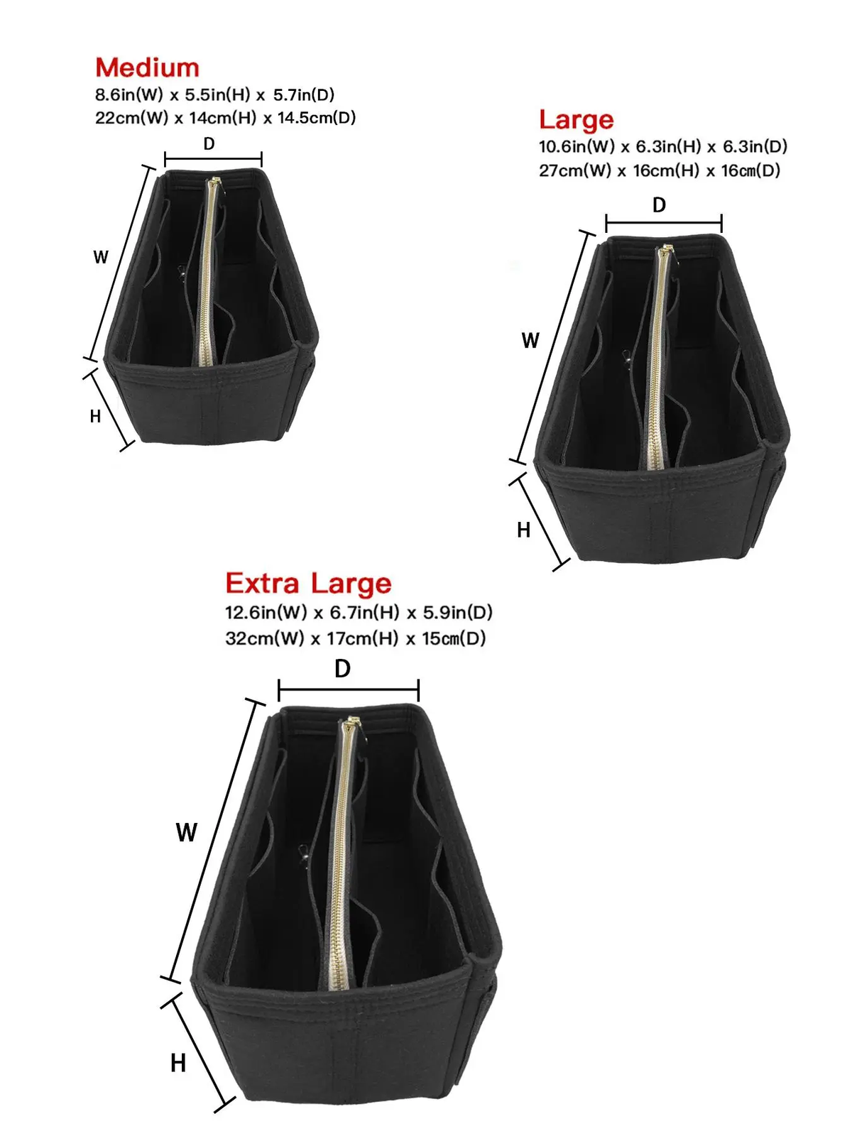 Zipper Felt Bag Insert, Portable Travel Storage Bag for Handbag