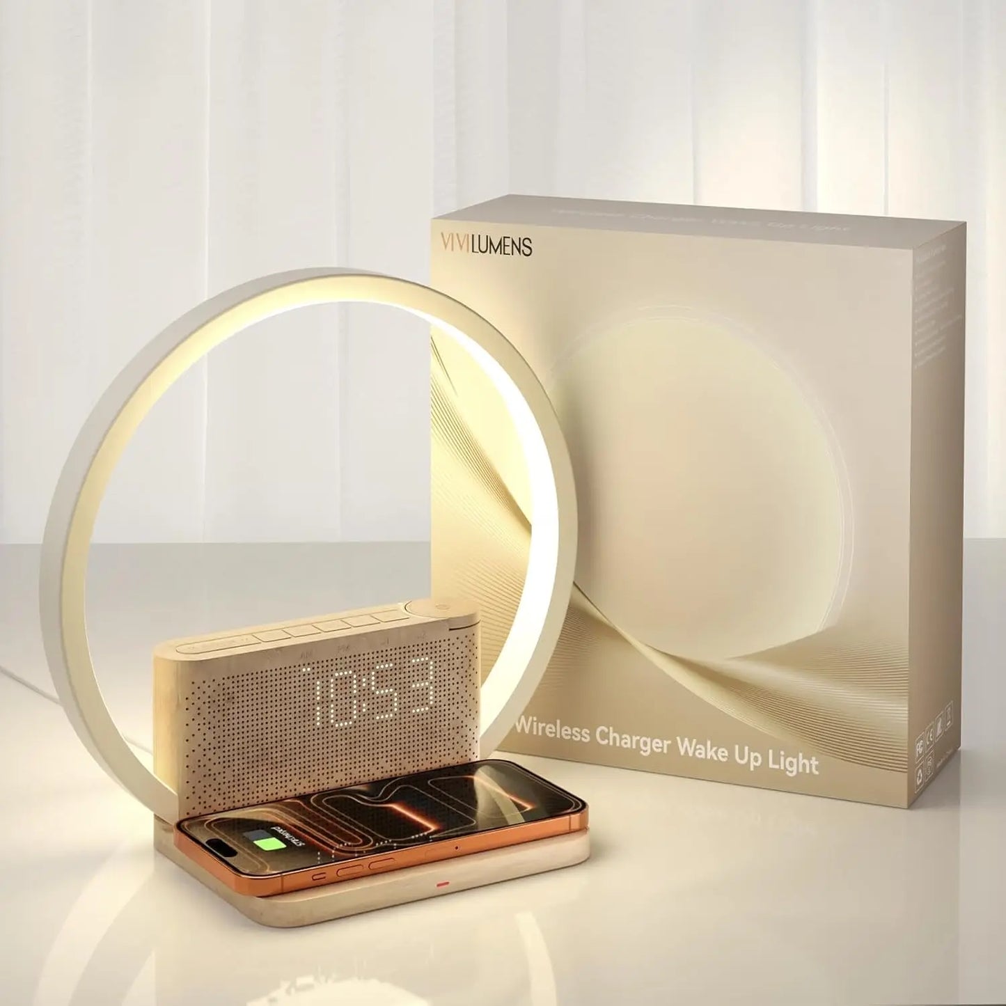 Sunrise Alarm Clock with Wireless Charging & White Noise – 3 Wake Modes + Snooze – Touch Night Light & 10 Sleep Sounds – Digital Clock for Heavy Sleepers, Bedroom & Gifts Decor