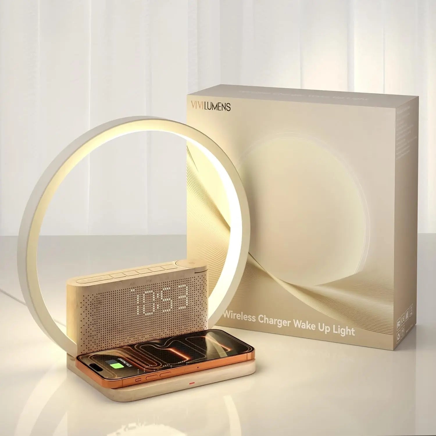 Sunrise Alarm Clock with Wireless Charging & White Noise – 3 Wake Modes + Snooze – Touch Night Light & 10 Sleep Sounds – Digital Clock for Heavy Sleepers, Bedroom & Gifts Decor