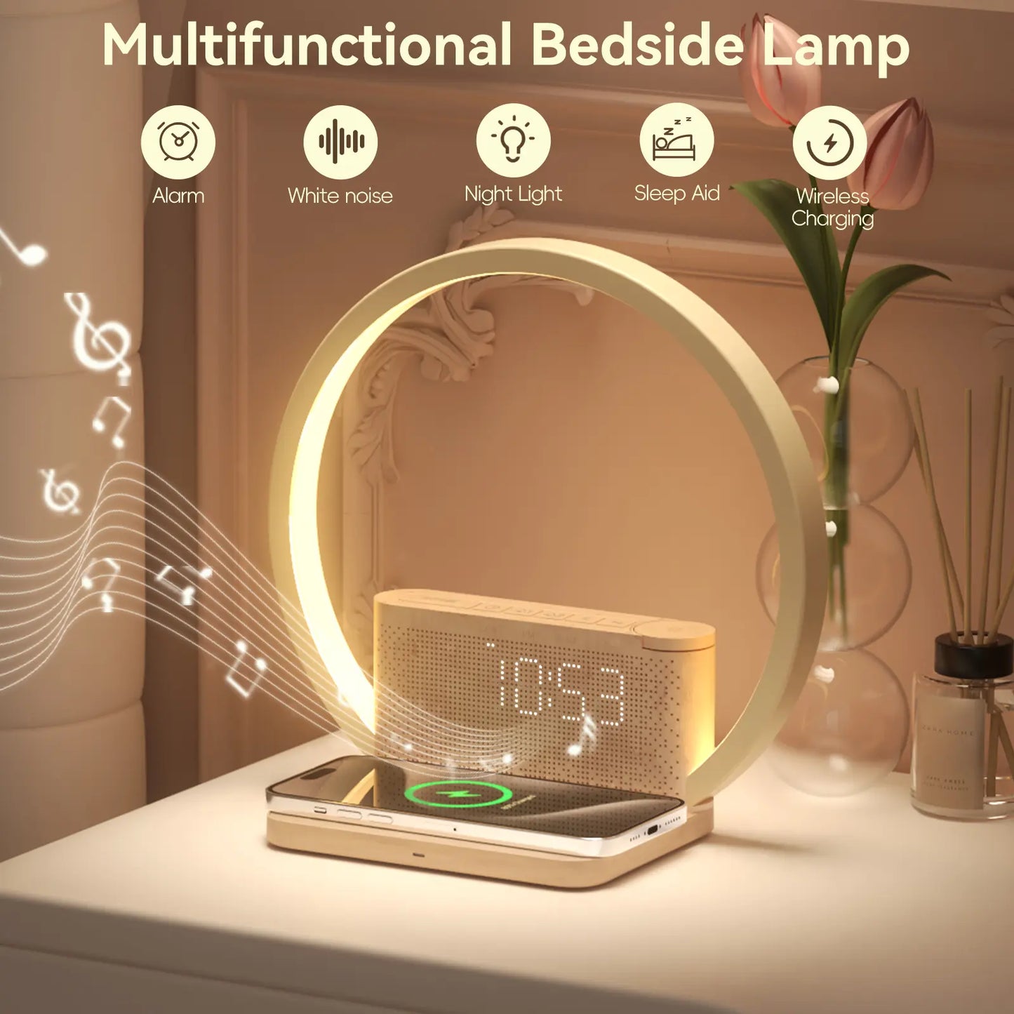 Sunrise Alarm Clock with Wireless Charging & White Noise – 3 Wake Modes + Snooze – Touch Night Light & 10 Sleep Sounds – Digital Clock for Heavy Sleepers, Bedroom & Gifts Decor