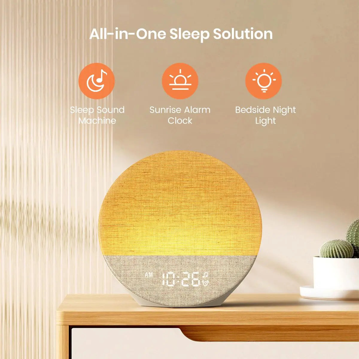 Sunrise Alarm Clock and Sound Machine Nightlight, Home Decor, Digital Dimmable Clock for Bedroom, 26 Sleep Sounds, White Noise Machine for Adults, Wake up Light Alarm Clock Decor
